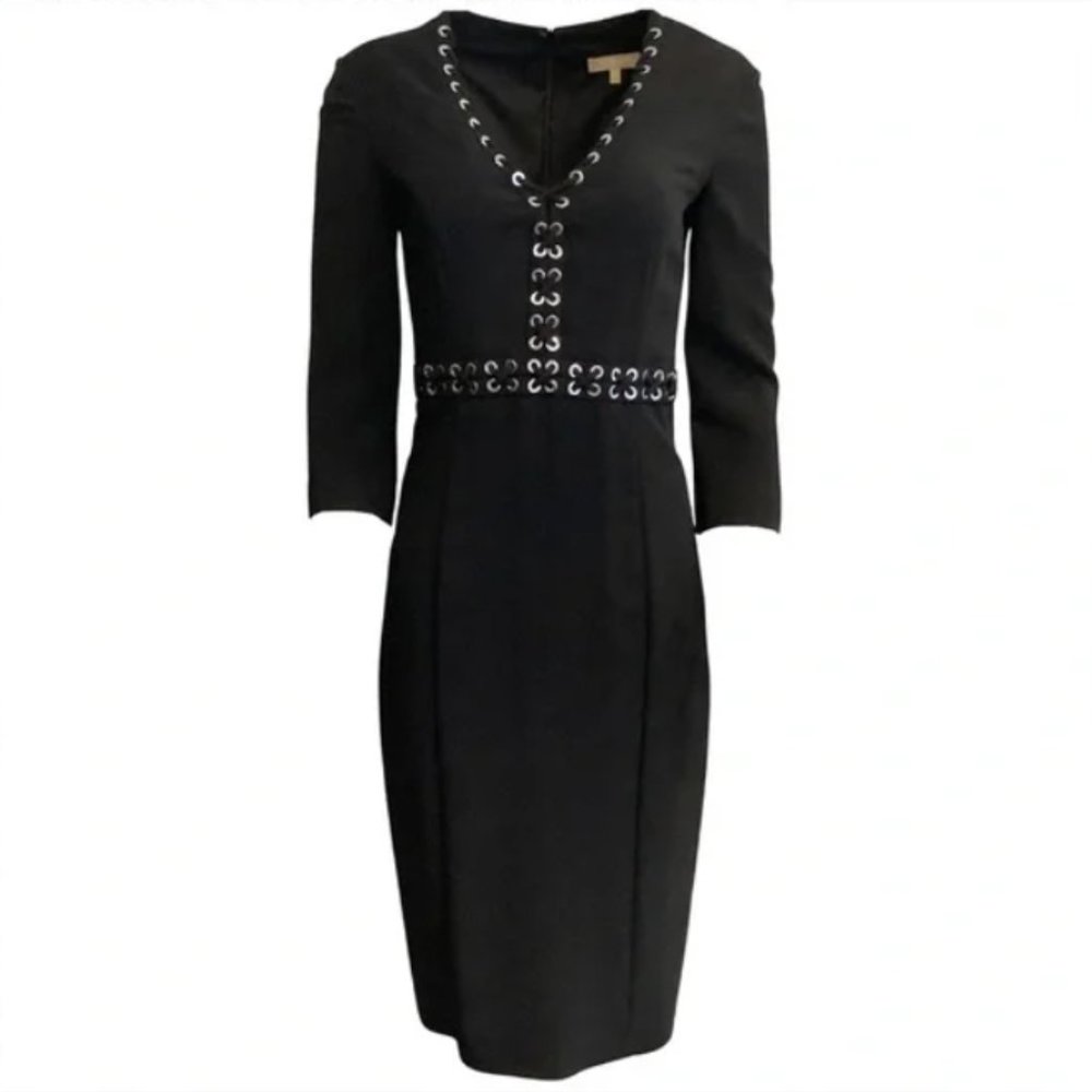Michael Kors Collection Black Dress Silver Grommets 8
